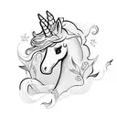 mad unicorn with flowers and lightning tattoo design idea