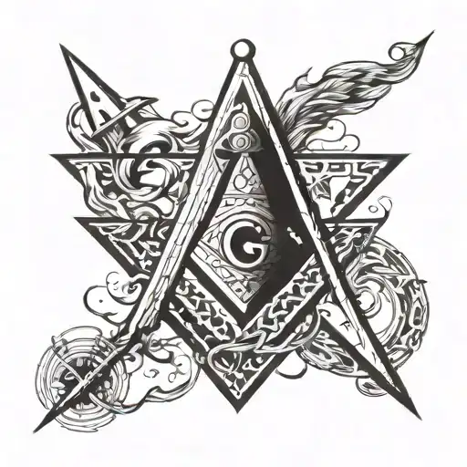 Incorporate Masonic symbols like the square and compass into a fire-themed design tattoo design idea