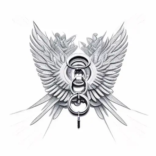 Two big bird wings connected to and angle holding a chain with a cross tattoo design idea