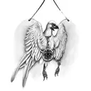 Two big bird wings connected to and angle holding a chain with a cross tattoo design idea