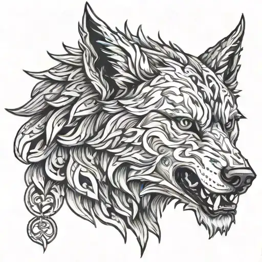 fenrir head in nordic style tattoo design idea