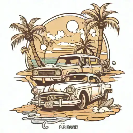 car on the shore tattoo design idea