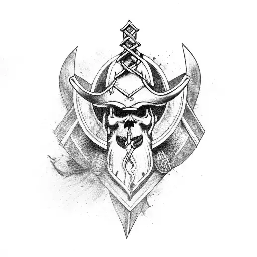 Nordic viking skull with axes tattoo design idea