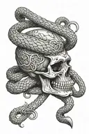 snake wrapped around dagger going through skull tattoo design idea