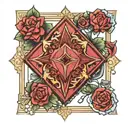 Diamond in the center of a king of diamonds card. In the card their is a floral pattern and hogs tattoo design idea