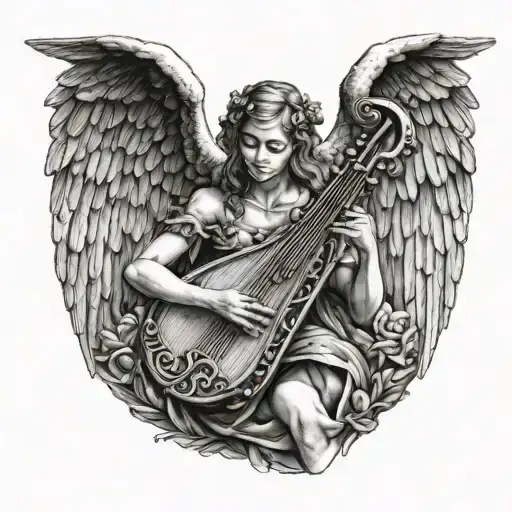 ketamine angel playing the harp  tattoo design idea