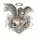 angel doing ketamine tattoo design idea