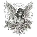 angel doing ketamine tattoo design idea