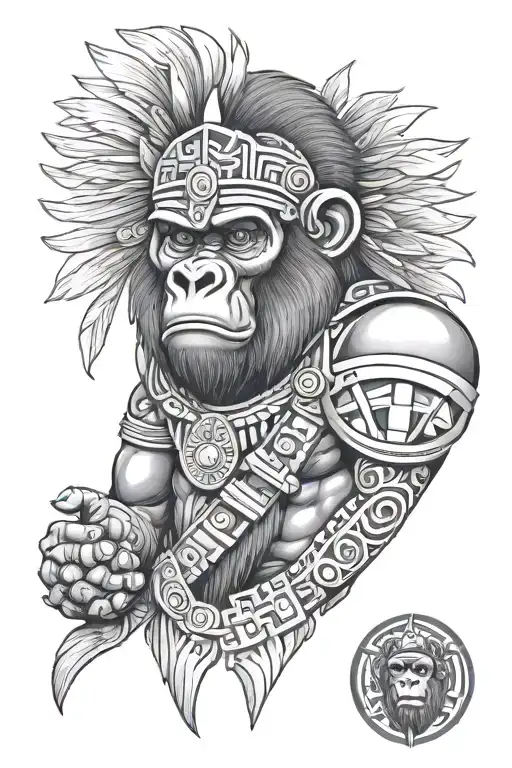 gorilla Aztec warrior tattoo design idea