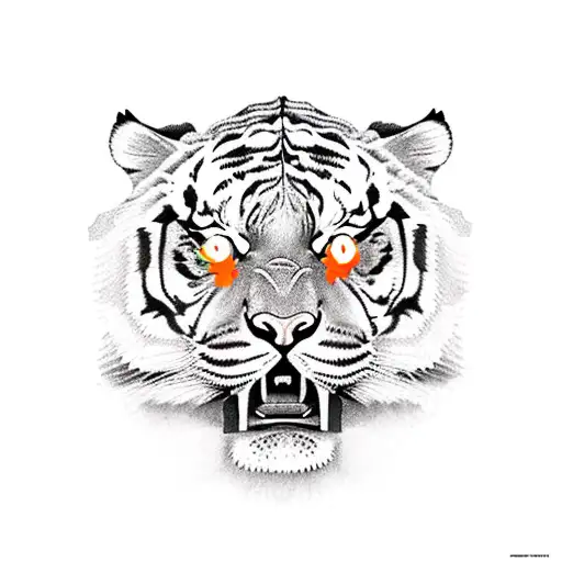  Let's imagine a design where a fierce tiger is on one side of the composition, showing its teeth in an attitude of stre tattoo design idea