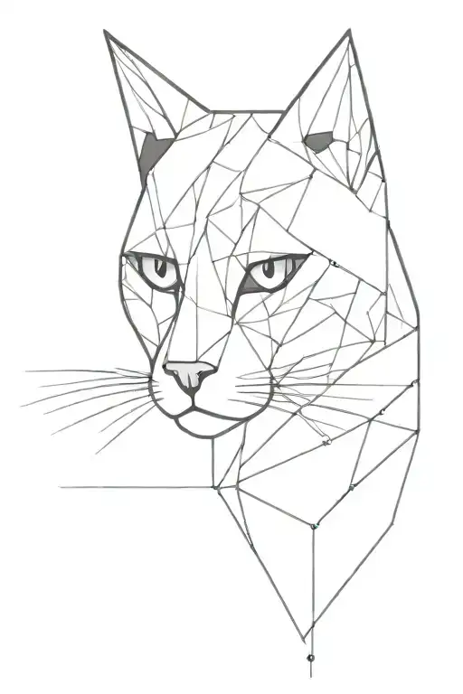 A geometric cyber cat with binary code forming the shape tattoo design idea