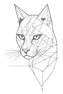 A geometric cyber cat with binary code forming the shape tattoo design idea