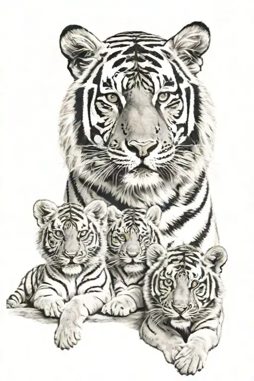 tiger family with 2 cubs face only tattoo design idea