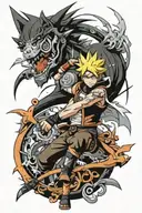naruto and final fantasy 7 tattoo design idea