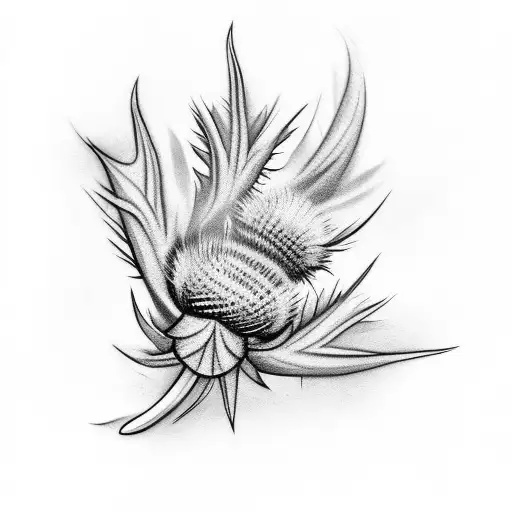 Thistle with 3 leaves, one line stalk tattoo design idea