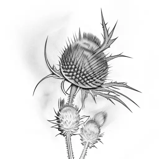 Thistle with 3 leaves, fineliner stalk tattoo design idea