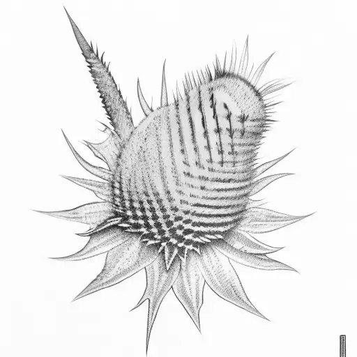 Fineliner thistle with 3 leaves, one line stalk tattoo design idea
