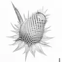 Fineliner thistle with 3 leaves, one line stalk tattoo design idea
