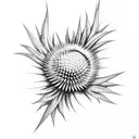 Fineliner thistle with 3 leaves, one line stalk tattoo design idea