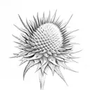 Fineliner thistle with 3 leaves, one line stalk tattoo design idea