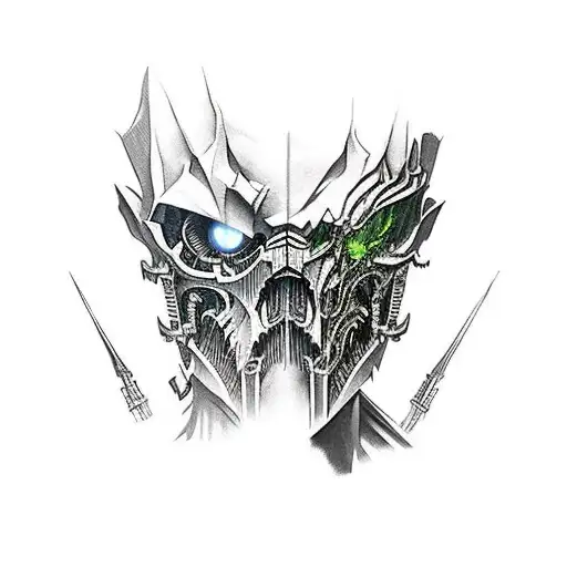 dishonored corvo with dishonored buildings in bacground. full sleeve tattoo design idea