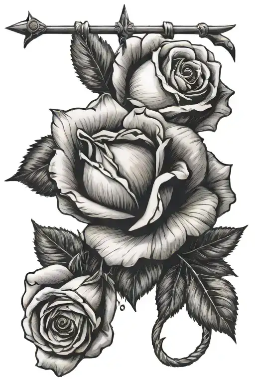 rose with bow and arrow  tattoo design idea