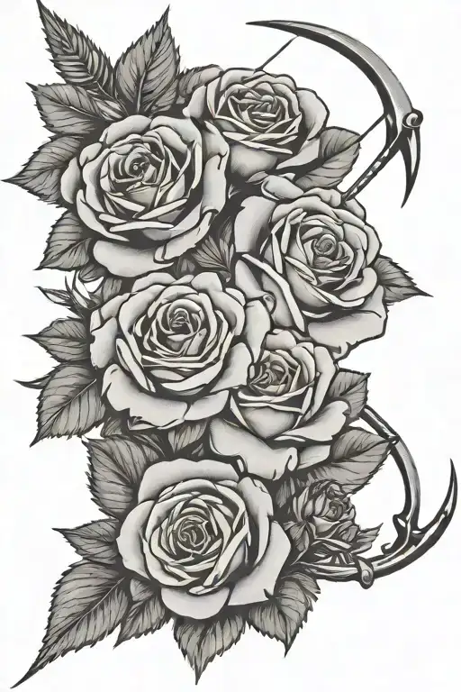 roses with bow and arrow  tattoo design idea