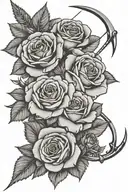 roses with bow and arrow  tattoo design idea