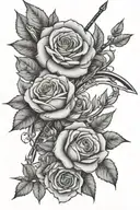 roses with bow and arrow  tattoo design idea