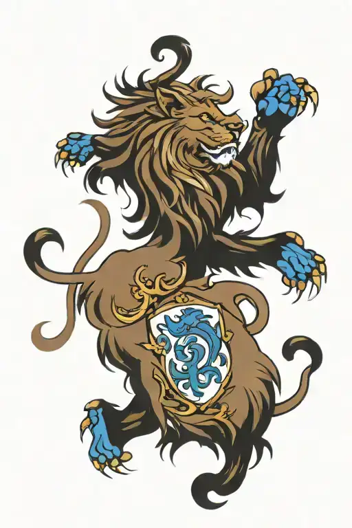 lion rampant with blue eye  tattoo design idea