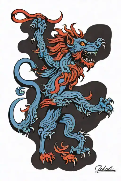 Scottish lion rampant in red with blue eye  tattoo design idea