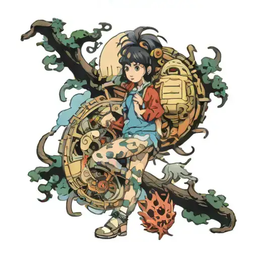 studio ghibli leg sleeve that includes most of their movies tattoo design idea