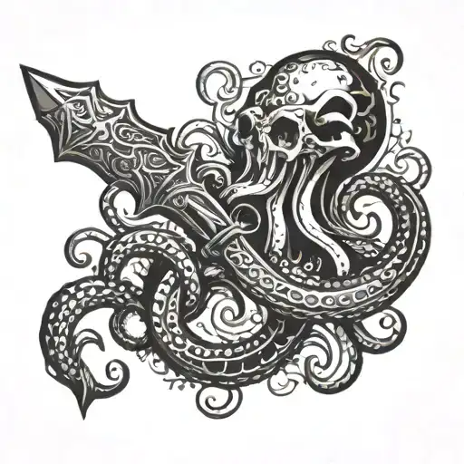 kraken wrapping around a dagger tattoo design idea