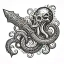 kraken wrapping around a dagger tattoo design idea