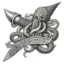 kraken wrapping around a dagger tattoo design idea