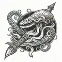 kraken wrapping around a dagger tattoo design idea