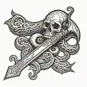 kraken wrapping around a dagger tattoo design idea