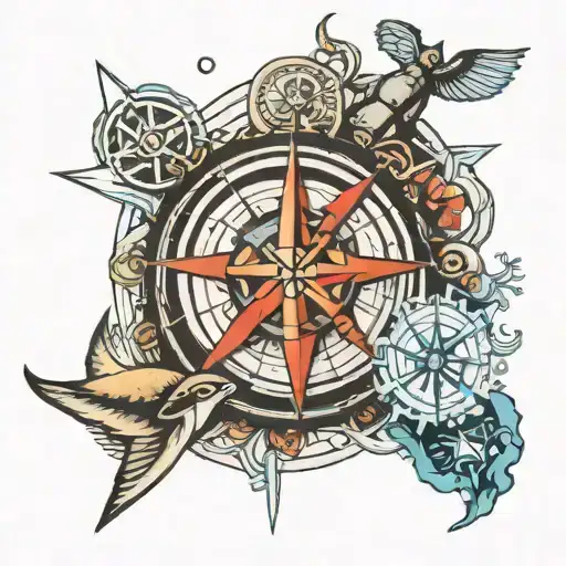 scuba diving with compass rose tattoo tattoo design idea