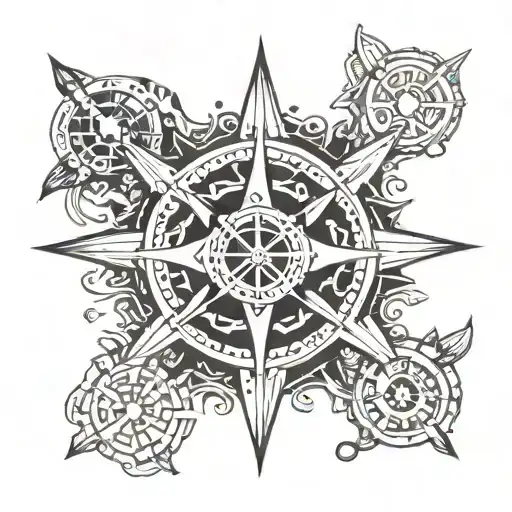 scuba diving with compass rose tattoo design idea