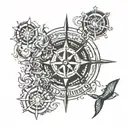 scuba diving with compass rose tattoo design idea