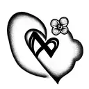 the following initials A.M.P.M with a heart, a smile and a flower tattoo design idea