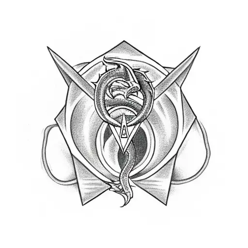 A majestic Ouroboros dragon coiling around a Penrose's triangle tattoo design idea