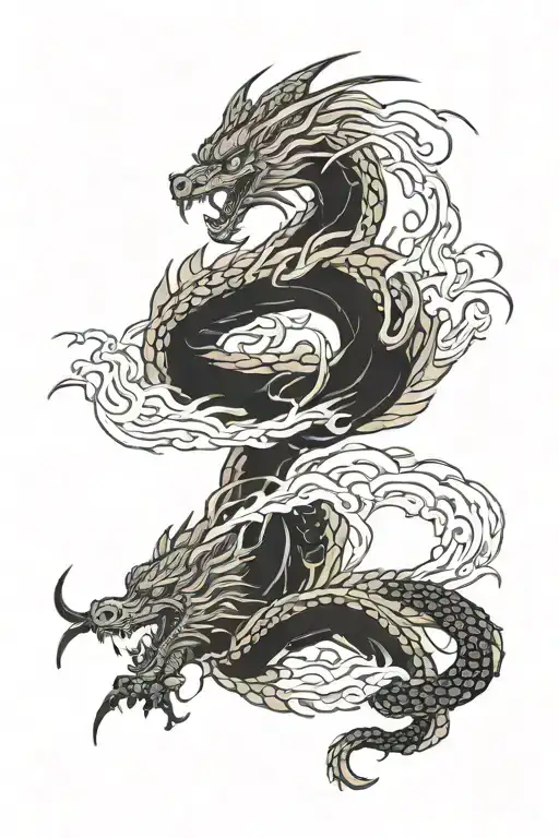 Japanese dragon emerging from a fire whirlwind tattoo design idea