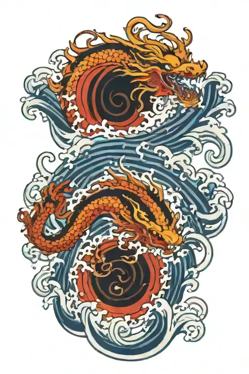Japanese dragon emerging from a water whirlpool tattoo design idea