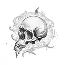 dark fantasy, sword going through skull, vines tattoo design idea