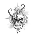 dark fantasy, sword going through skull, vines tattoo design idea