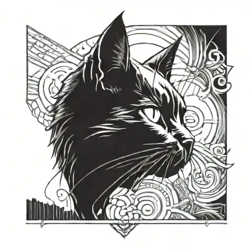 aggressive black cat head punk  tattoo design idea