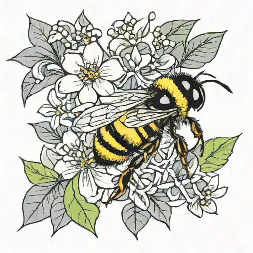 lilac flowers and dogwood flowers with bumble bee tattoo design idea