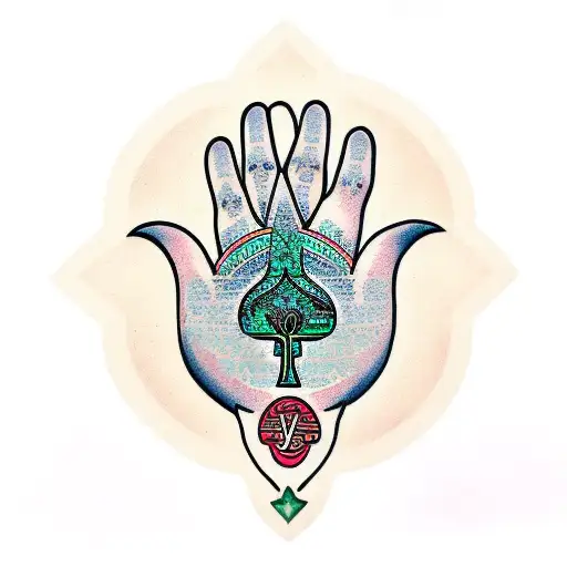 hand of hamsa with tree of life tattoo design idea