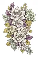 amethyst and succulents arranged tattoo design idea